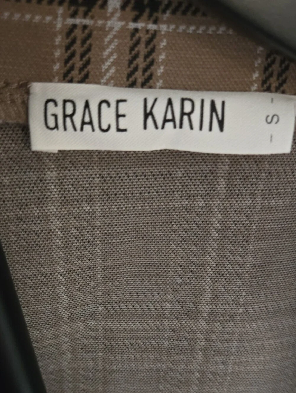 Grace Karin Beige Plaid Ruffle-Trim Blazer